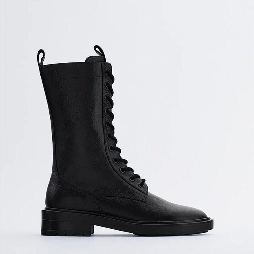 NWT - Zara Black Combat Boots Size 37
